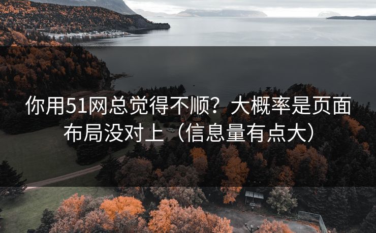 你用51网总觉得不顺?大概率是页面布局没对上(信息量有点大)